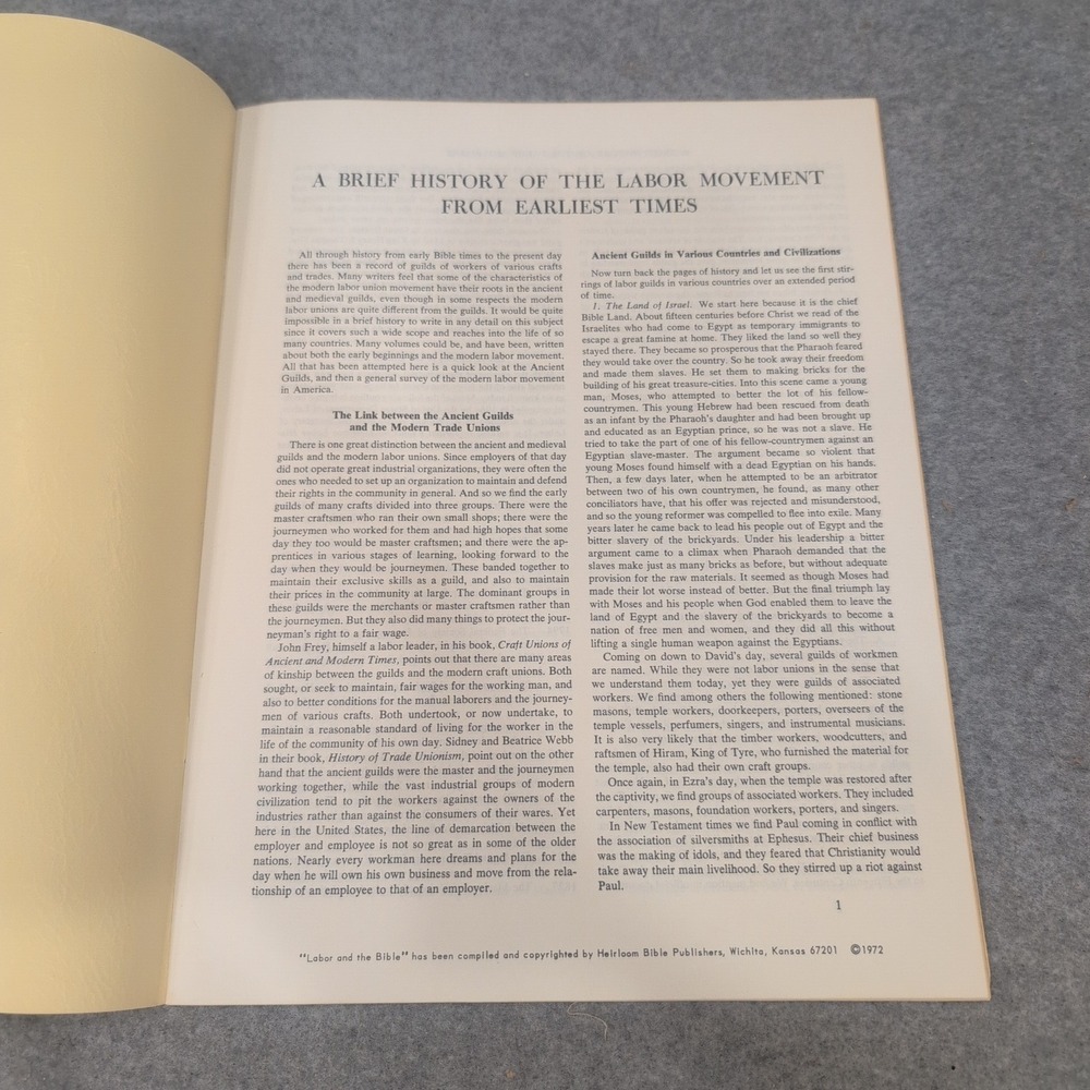 Labor and the Bible 1972 Heirloom Bible Publishers Labor Movement History VG+ - Picture 2 of 2